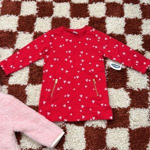 Old navy • fuzzy pink jacket and red heart dress